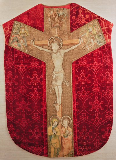 Embroidered orphrey on Bohemian chasuble depicting the Crucifixion with Virgin and Angels, late 14th century by Bohemian School